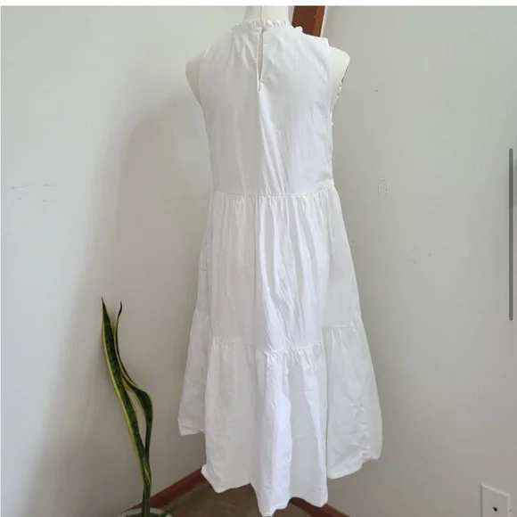 J.CREW White Sleeveless Poplin Tiered Midi Dress Size 6 - Picture 6 of 9